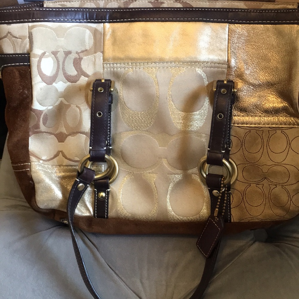 Coach multicolor canvas/leather trim suede  bag